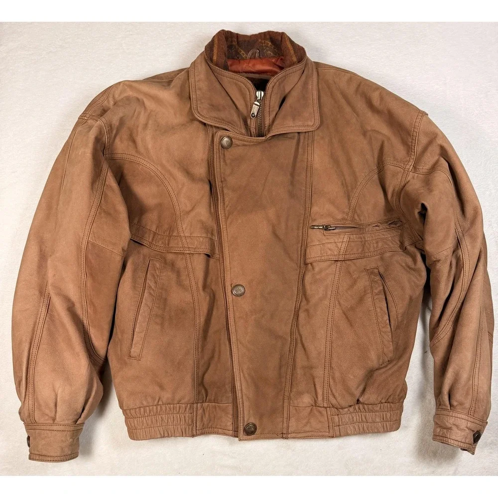 Vintage Winlit Leather Jacket Mens Medium Brown Bomber Quilted Lined Korea